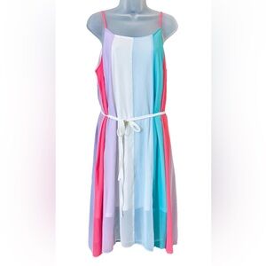 Andree by Unit Midi Dress Womens L Flowy Bold Stripe Rainbow Colorful